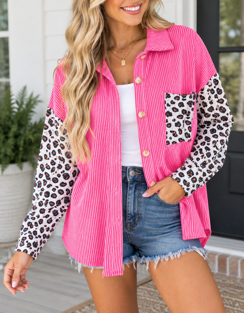 Leopard Ribbed Casual Shacket